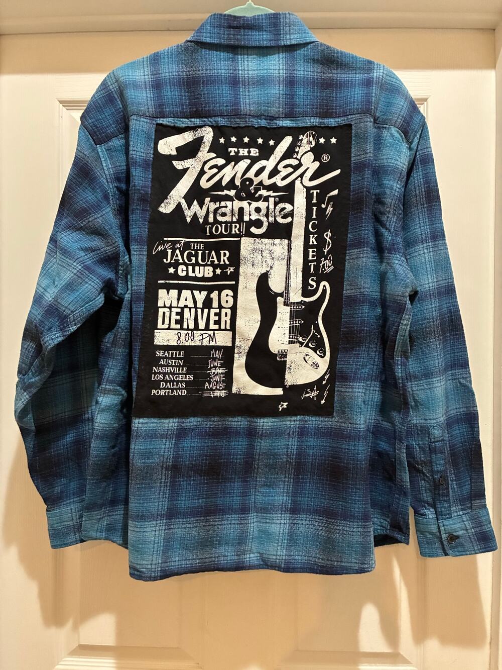 Wrangler x Fender Men's Long Sleeve Shacket XL Guitar Plaid Flannel Tour